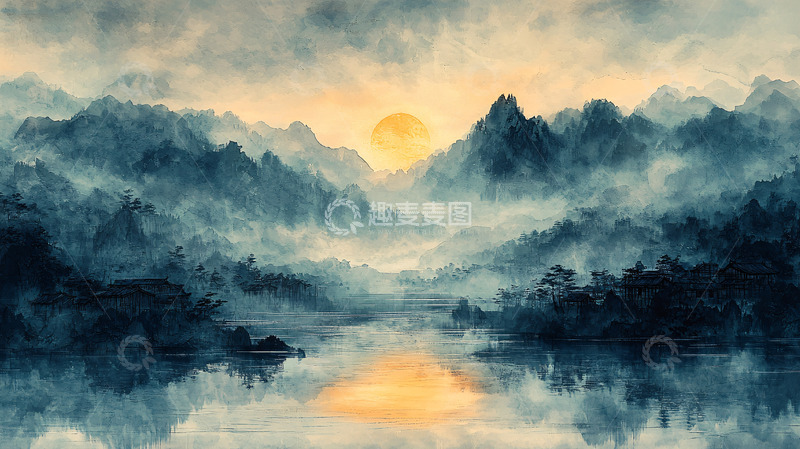 高清大图下载【趣麦麦图】水墨山水画98