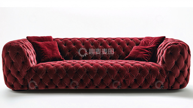 高清大图下载【趣麦麦图】-酒红色纽扣装饰沙发