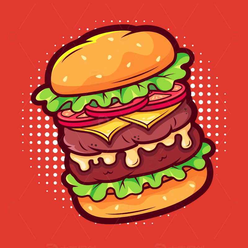 卡通汉堡美食插画