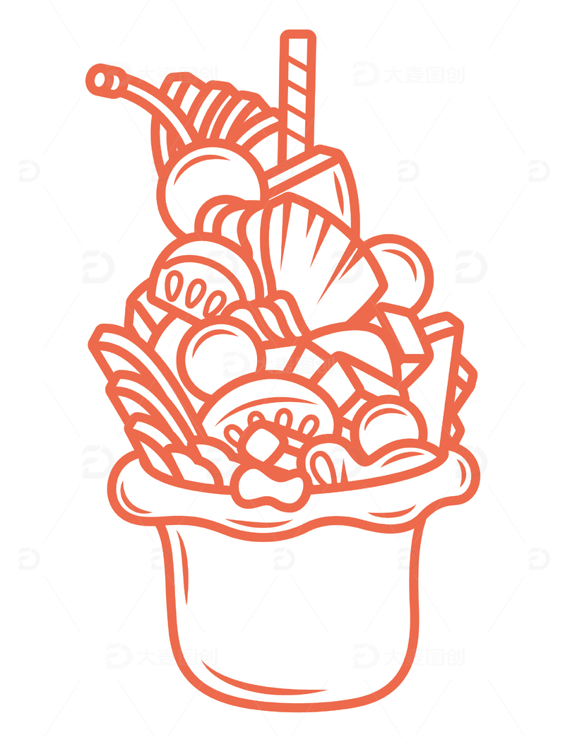 源文件下载【趣麦麦图】卡通水果冰淇淋美食潮流插画
