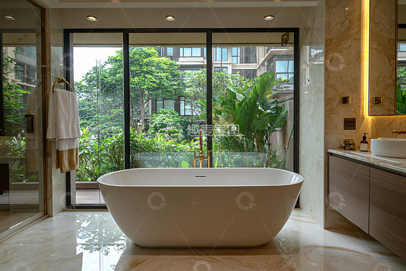 高清大图下载【趣麦麦图】现代简约落地窗浴缸