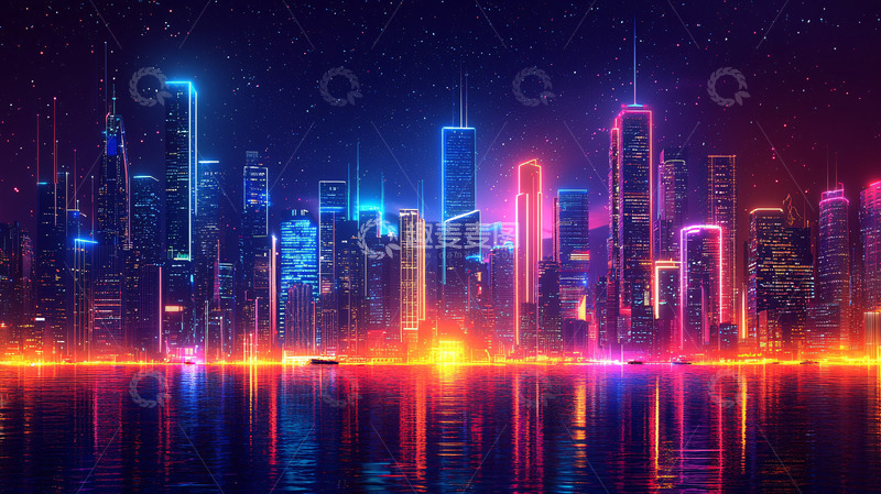高清大图下载【趣麦麦图】霓虹灯城市夜景