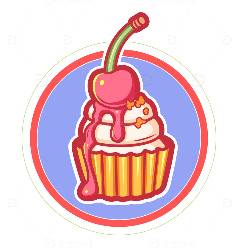源文件下载【趣麦麦图】可爱卡通小蛋糕潮流描边插画