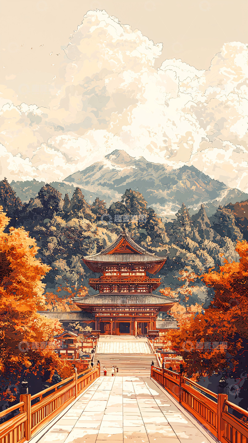 高清大图下载【趣麦麦图】秋日山间古寺
