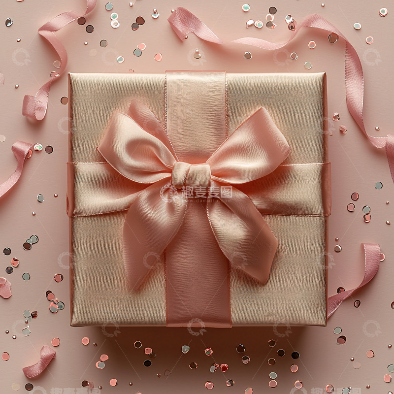 高清大图下载【趣麦麦图】粉色礼盒与丝带