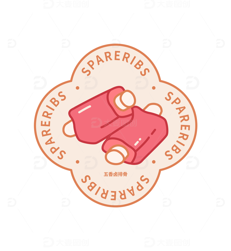 源文件下载【趣麦麦图】卡通排骨美食矢量简约插画标签