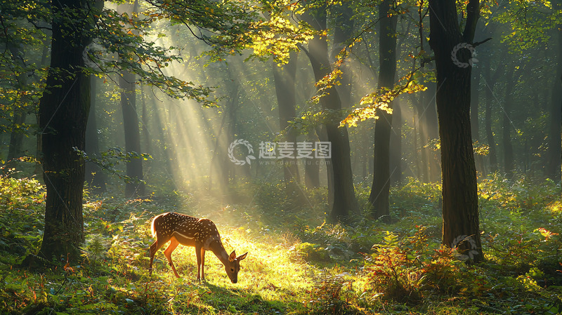森林小鹿阳光洒照