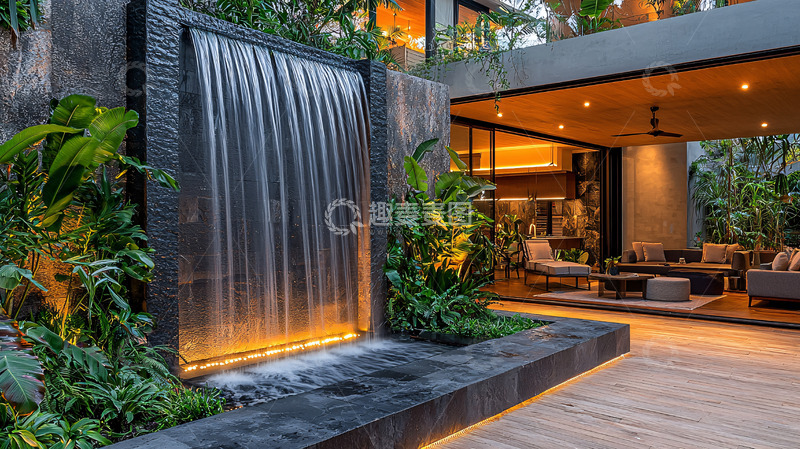 高清大图下载【趣麦麦图】现代庭院瀑布景观