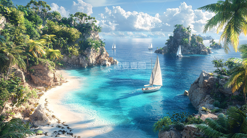 高清大图下载【趣麦麦图】热带海滩帆船风景