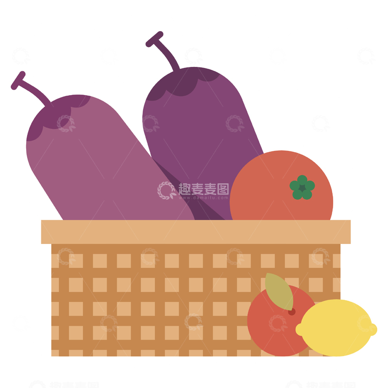 源文件下载【趣麦麦图】-几何扁平风蔬菜篮水果素材