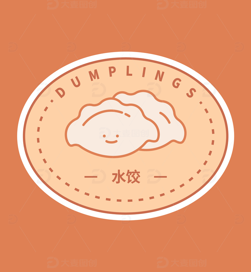 源文件下载【趣麦麦图】卡通水饺美食矢量简约标签设计