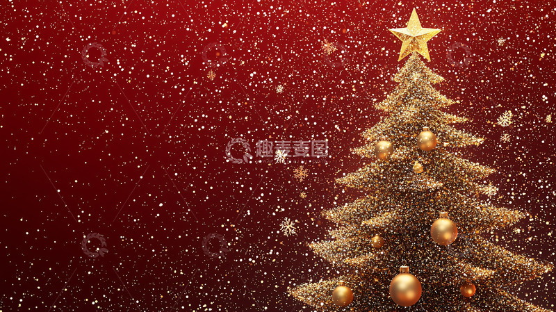 高清大图下载【趣麦麦图】圣诞树与红色背景雪花