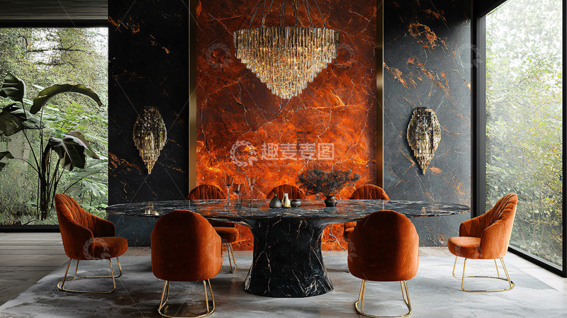 高清大图下载【趣麦麦图】暗色系奢华餐厅设计