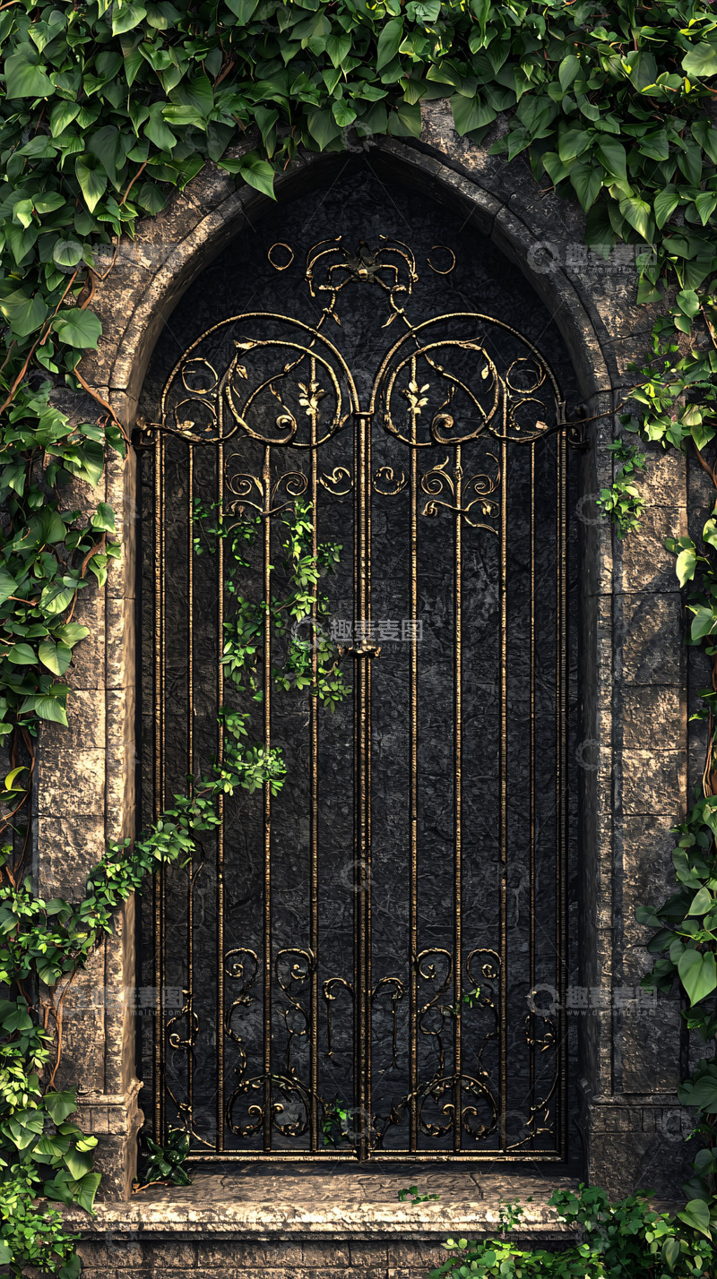 高清大图下载【趣麦麦图】古堡藤蔓铁门