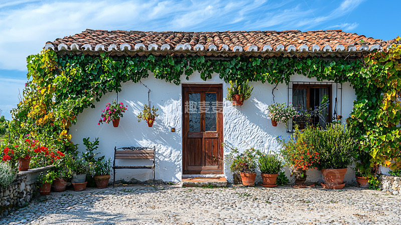 高清大图下载【趣麦麦图】乡村小屋外墙爬满绿植