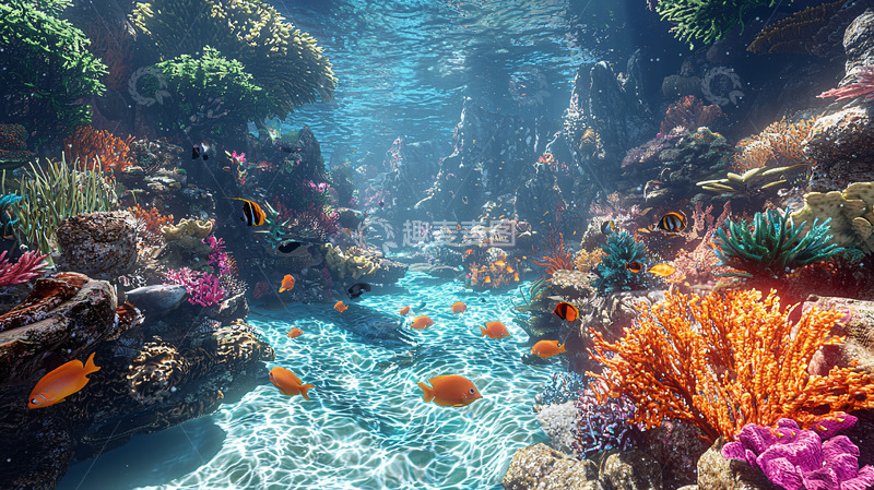 高清大图下载【趣麦麦图】阳光洒落珊瑚礁