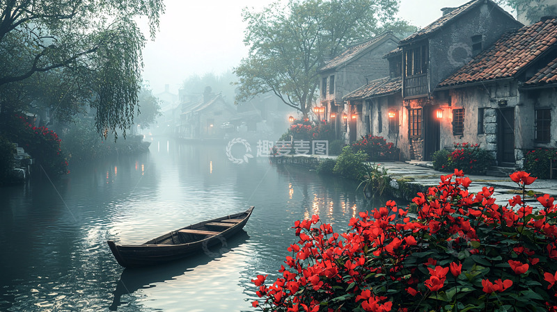 高清大图下载【趣麦麦图】雾气朦胧的江南水乡