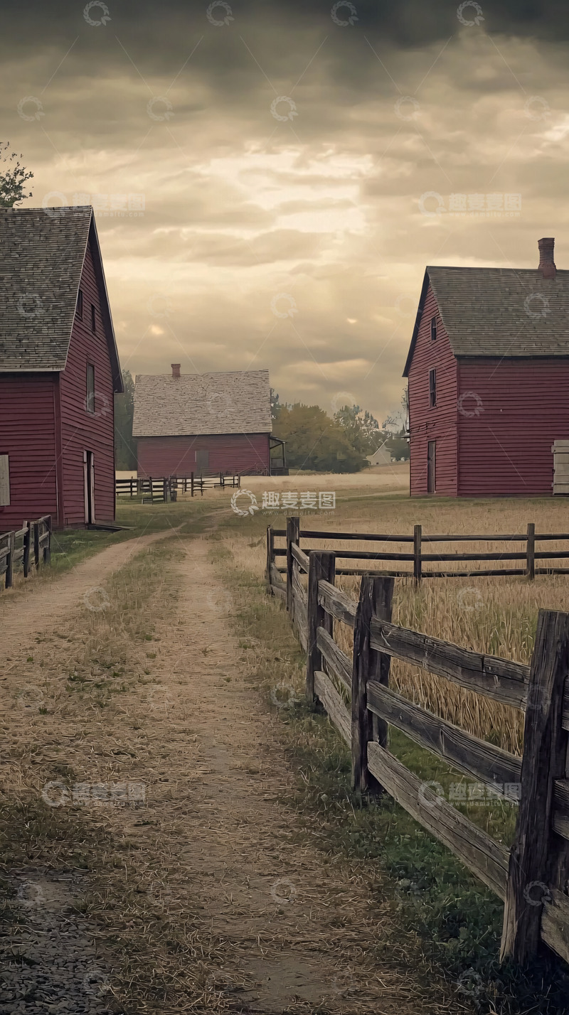高清大图下载【趣麦麦图】乡间小路上的红色谷仓