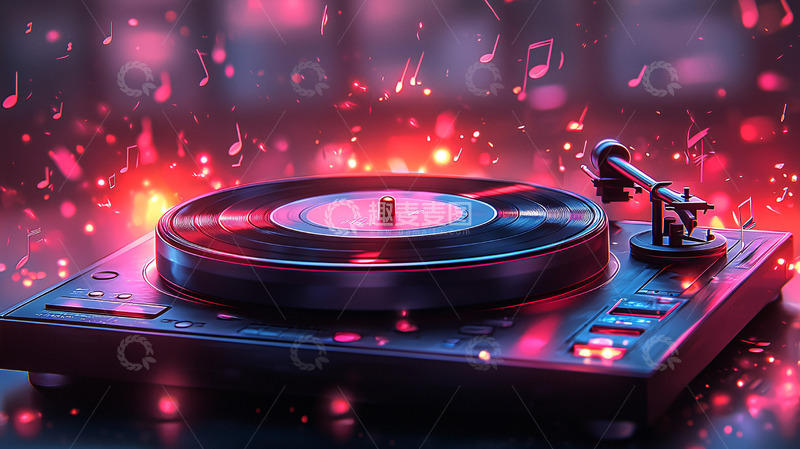 高清大图下载【趣麦麦图】黑胶唱片机炫彩灯光背景