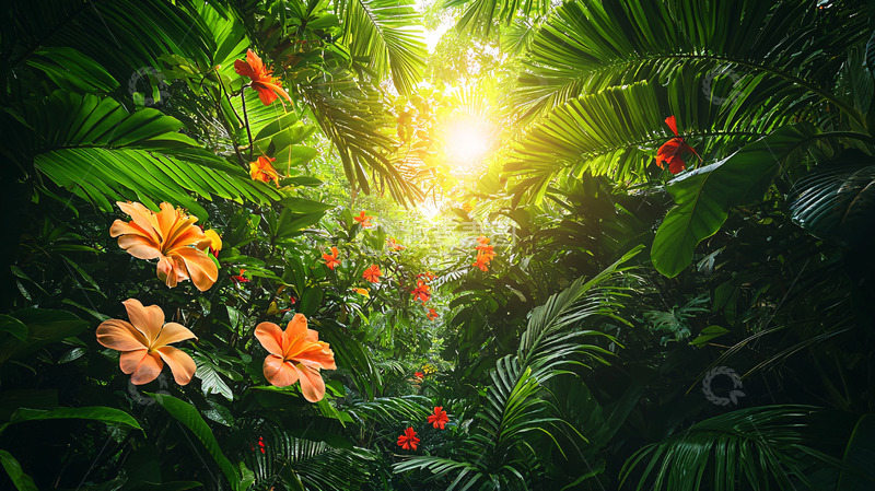 高清大图下载【趣麦麦图】热带雨林阳光透过树叶