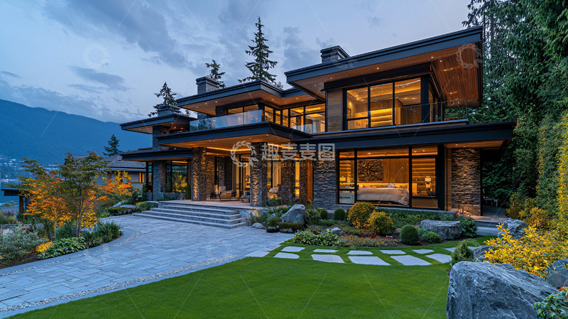 高清大图下载【趣麦麦图】现代风格别墅夜景
