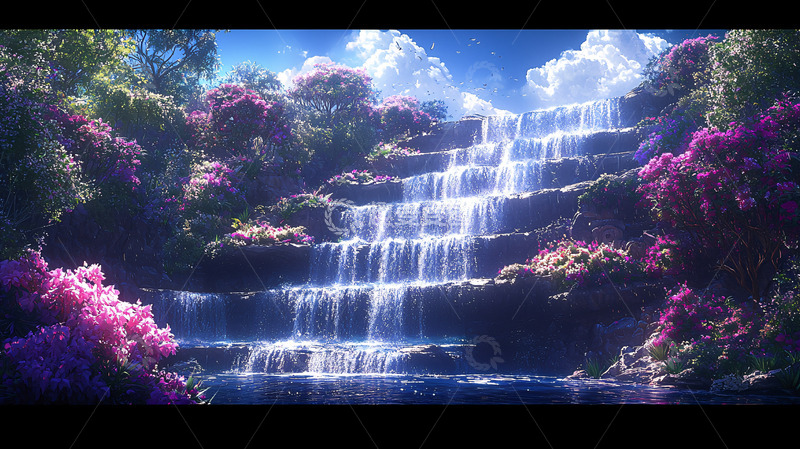 高清大图下载【趣麦麦图】梦幻阶梯瀑布
