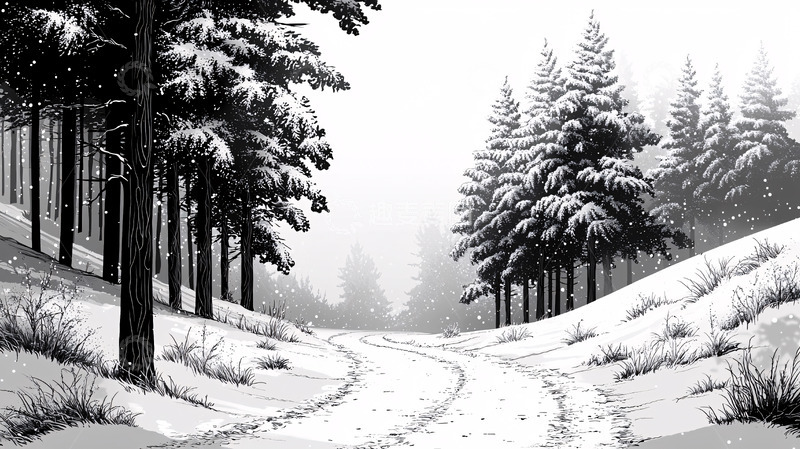 高清大图下载【趣麦麦图】雪地森林小路