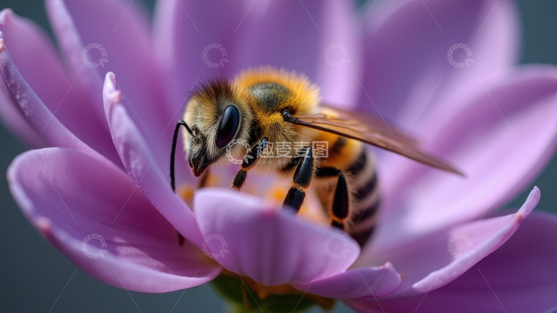 高清大图下载【趣麦麦图】紫花朵上采蜜的蜜蜂