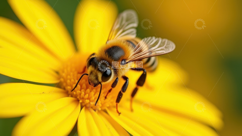 高清大图下载【趣麦麦图】蜜蜂在黄花上采蜜