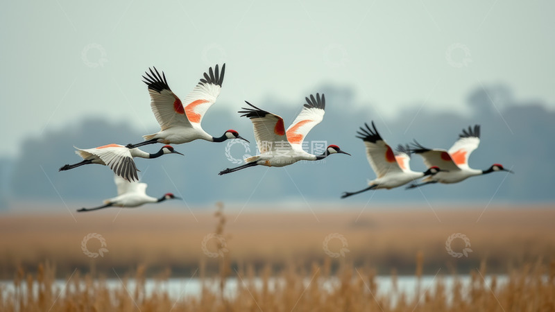 高清大图下载【趣麦麦图】空中编队的丹顶鹤群