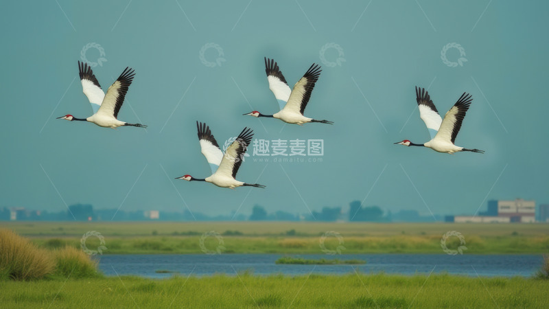 高清大图下载【趣麦麦图】飞行中的丹顶鹤群