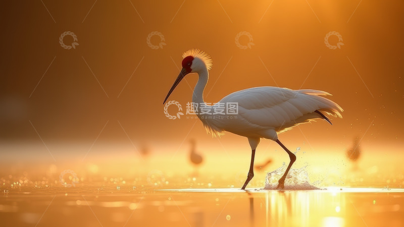 高清大图下载【趣麦麦图】晨光中漫步的鹤