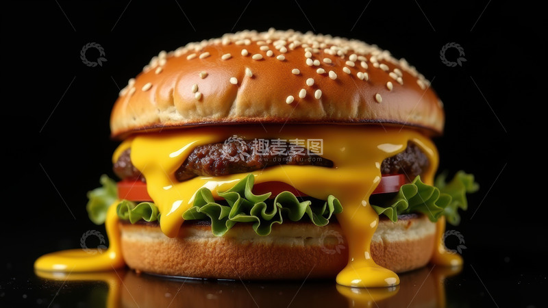 高清大图下载【趣麦麦图】流心芝士牛肉汉堡