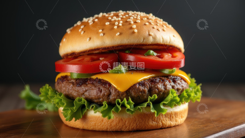 高清大图下载【趣麦麦图】双层芝士牛肉汉堡特写