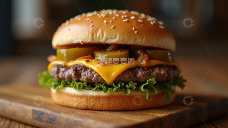 高清大图下载【趣麦麦图】芝士腌黄瓜牛肉汉堡