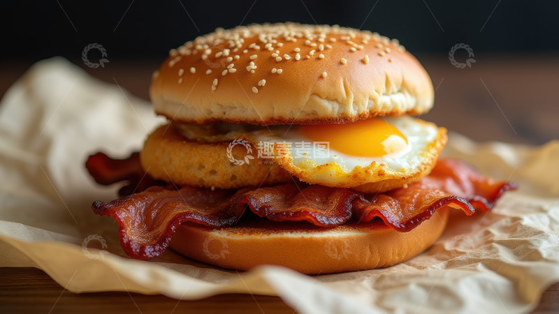 高清大图下载【趣麦麦图】培根鸡蛋牛肉汉堡