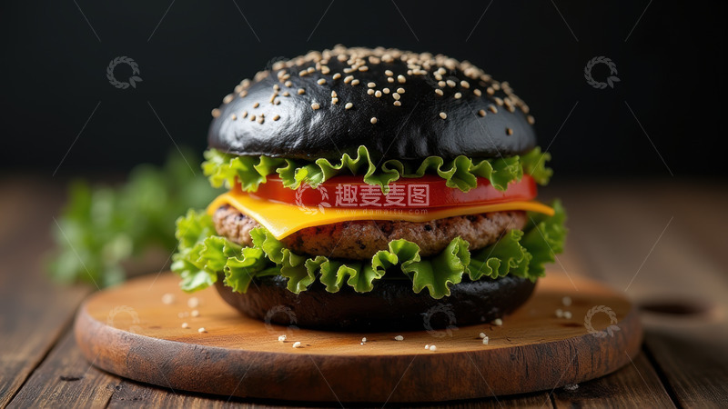 高清大图下载【趣麦麦图】黑面包芝士牛肉汉堡
