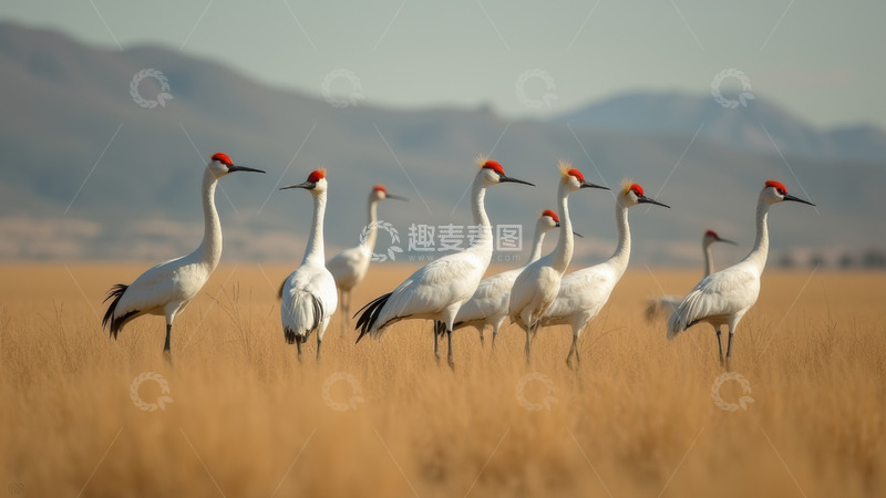 高清大图下载【趣麦麦图】旷野上群立的鹤