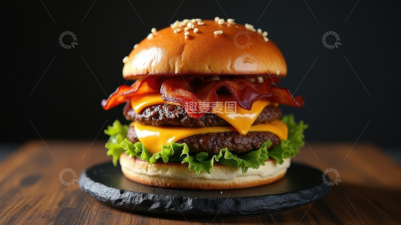 高清大图下载【趣麦麦图】培根芝士牛肉汉堡