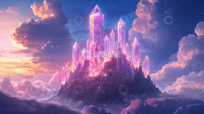 高清大图下载【趣麦麦图】漂浮水晶城堡在云端之上