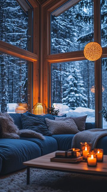 舒适的冬季小屋内景