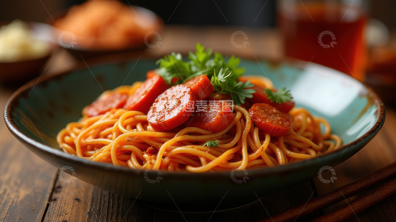 高清大图下载【趣麦麦图】番茄香肠拌面