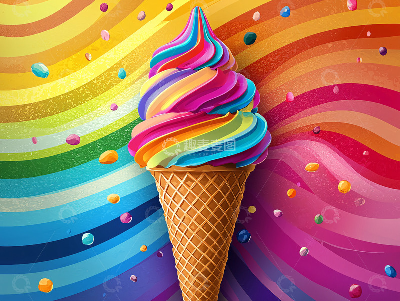 高清大图下载【趣麦麦图】彩虹冰淇淋甜筒
