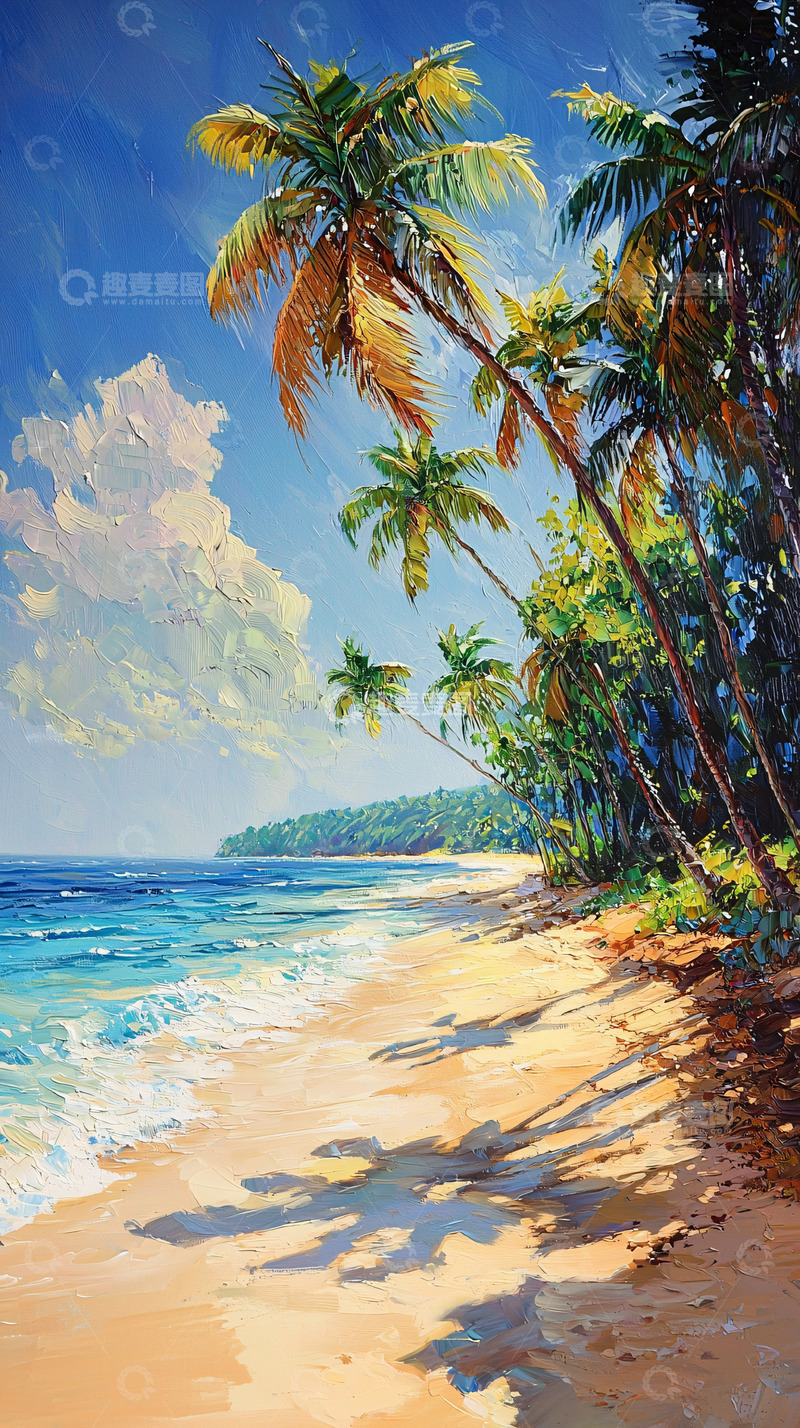 高清大图下载【趣麦麦图】阳光海滩椰林树影