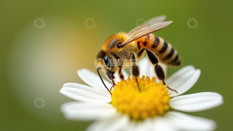 高清大图下载【趣麦麦图】蜜蜂于白色小花采蜜1