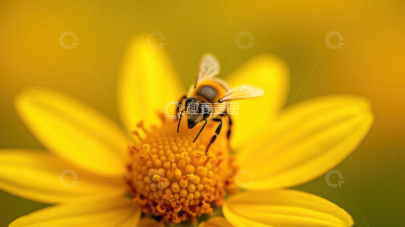 高清大图下载【趣麦麦图】蜜蜂在小花上采蜜