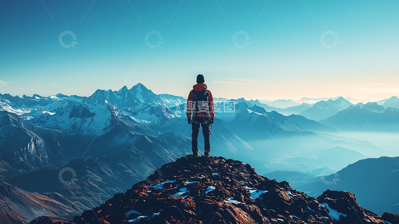 高清大图下载【趣麦麦图】山顶远眺雪山景色