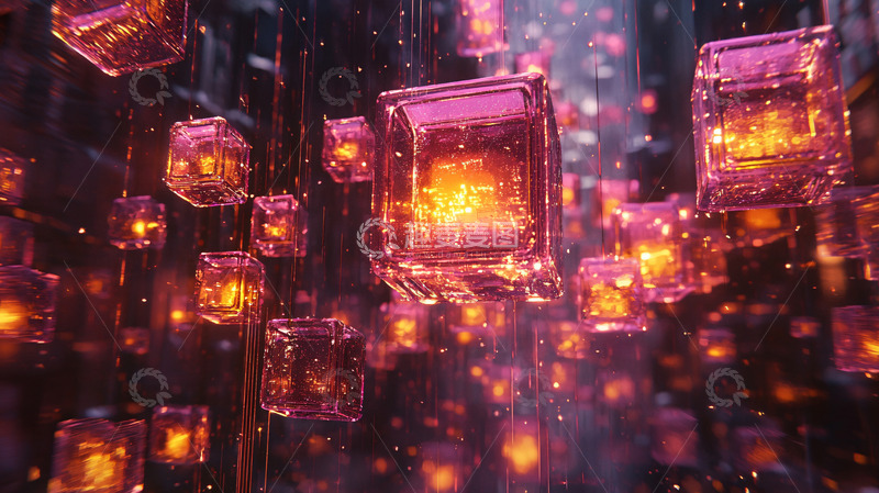 高清大图下载【趣麦麦图】发光立方体漂浮在空中