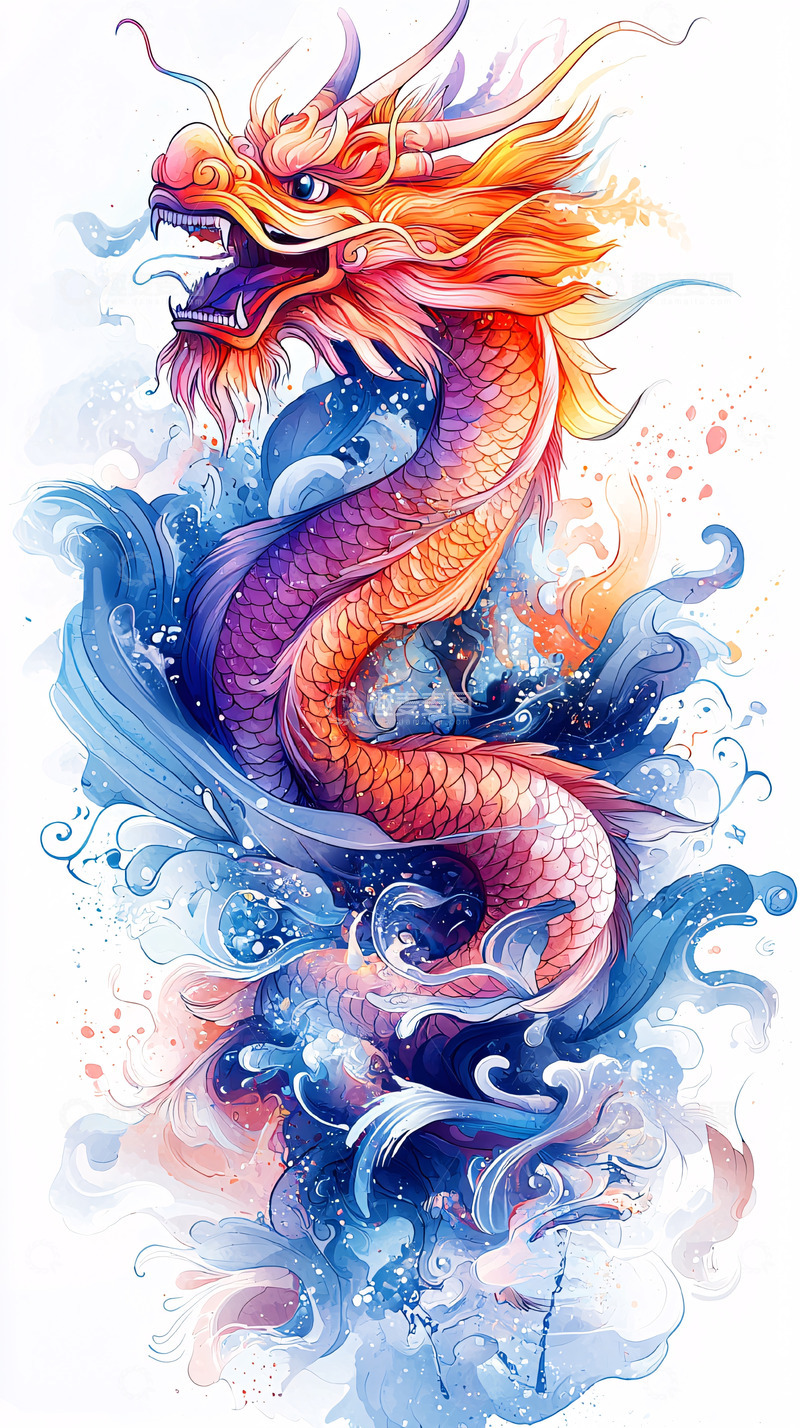 高清大图下载【趣麦麦图】水彩龙