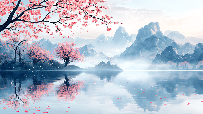 高清大图下载【趣麦麦图】粉樱烂漫山河静谧